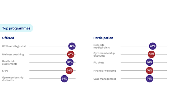 Graph showing top H&W program offerings and participation rates in 2022.